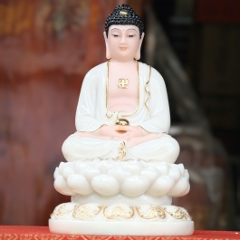 Tượng Phật A Di Đà bằng đá ngồi trên đài sen cao 30cm