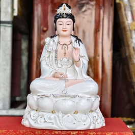 Tượng Địa Tạng Vương Bồ Tát bằng sứ đức hóa cao cấp ngồi trên đài sen (3 cỡ: Cao 30cm, Cao 35cm, Cao 40cm)