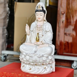 Tượng Quan Âm Bồ Tát ngồi đài sen cao cấp bằng sứ đức hóa cao 45cm
