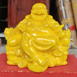 Tượng Di Lạc cầm thỏi vàng bằng bột đá mang phúc lạc và tài lộc cao 23cm