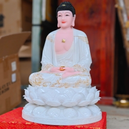 Tượng Phật A Di Đà ngồi trên đài sen bằng đá cao cấp cao 42cm – Màu Trắng