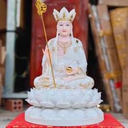 Tượng Địa Tạng Vương Bồ Tát ngồi trên đài sen bằng đá cao cấp cao 42cm – Màu Trắng