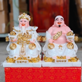 Tượng Thần Tài Thổ Địa đá Việt Nam phú quý rồng cao 25cm (MÀU TRẮNG)