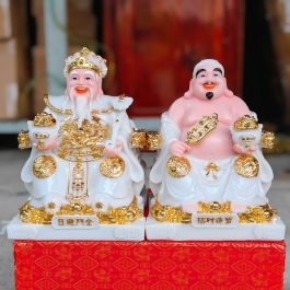 Tượng Thần Tài Thổ Địa đá Việt Nam phú quý rồng cao 25cm (MÀU TRẮNG)