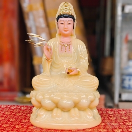 Tượng Phật Quan Thế Âm Bồ Tát màu vàng thạch anh  bằng đá cao cấp cao 30cm