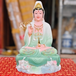 Tượng Phật Quan Thế Âm Bồ Tát màu xanh gấm cao 29cm