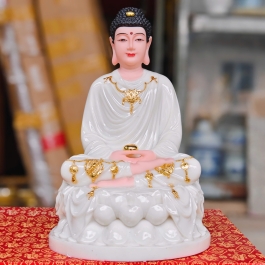 Tượng Phật Thích Ca Mâu Ni bằng đá nhập khẩu cao cấp cao 30cm – Màu trắng