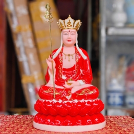 Tượng Địa Tạng Vương Bồ Tát ngồi trên đài sen bằng đá cao cấp – Nhiều màu cao 31cm