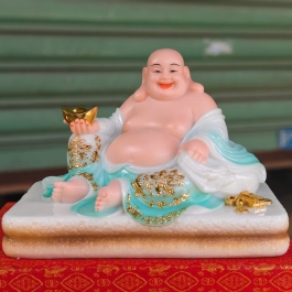 Tượng Di Lặc cầm thỏi vàng bằng đá nhập khẩu cao câp ngang 30cm