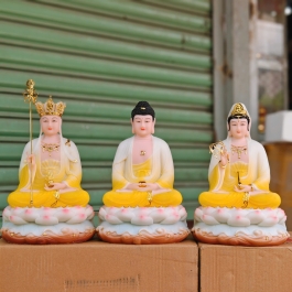 Tượng Tam Thế Phật ngồi – Bộ 3 Tượng Phật Tây Phương Tam Thánh bằng Đá Nhập Khẩu cao 31cm – vàng