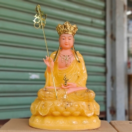 Tượng Địa Tạng Vương Bồ Tát ngồi trên đài sen bằng đá cao cấp cao 41cm – Màu vàng thạch anh