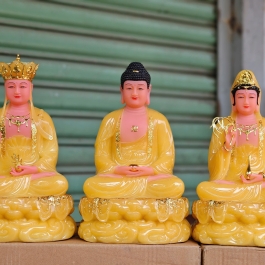 Tượng Tam Thế Phật ngồi – Bộ 3 Tượng Phật Tây Phương Tam Thánh bằng Đá Nhập Khẩu cao 31cm – vàng thạch anh