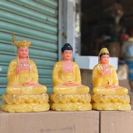 Tượng Tam Thế Phật ngồi – Bộ 3 Tượng Phật Tây Phương Tam Thánh bằng Đá Nhập Khẩu cao 31cm – vàng thạch anh