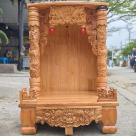 Bàn thờ thần tài ông địa gỗ xoan đào ngang 48cm quỳ trụ - Vàng