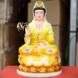  Tượng Quan Âm đá nhập khẩu cao cấp ngồi trên đài sen cao 30cm – Màu Vàng