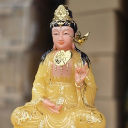 Tượng Đại Thế Chí Bồ Tát bằng đá nhập khẩu cao cấp cao 30cm – Vàng thạch anh