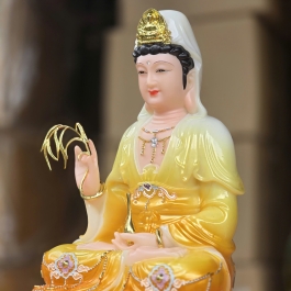 Tượng Quan Thế Âm Bồ Tát bằng đá nhập khẩu cao cấp cao 30cm – Vàng