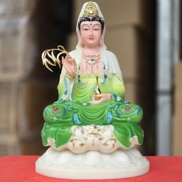 Tượng Quan Thế Âm Bồ Tát bằng đá nhập khẩu cao cấp cao 30cm – Màu xanh lá