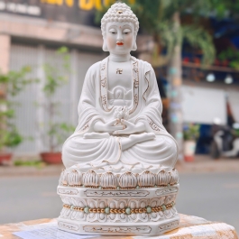 Tượng Phật A Di Đà bằng sứ đức hóa cao cấp ngồi trên đài sen cao 41cm