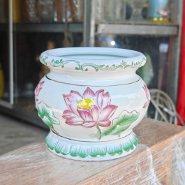 Lư hương sứ bạch ngọc hoa sen tím nổi cao cấp đường kính ĐK 15.5cm