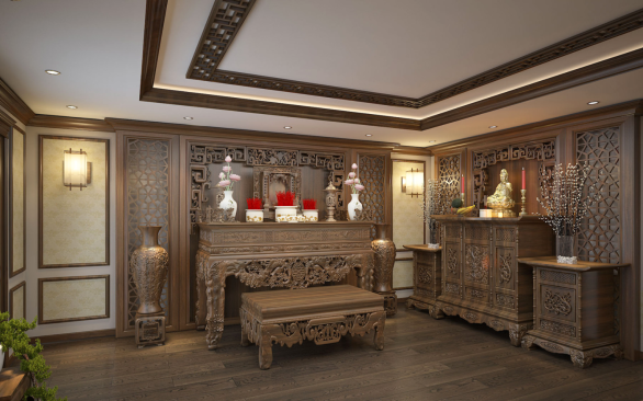 Bàn thờ treo tường gỗ sồi màu vàng (81cmx48cm) 