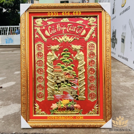 [67x50] Cửu huyền thất tổ bằng đồng cao 67cm x ngang 50cm- Mặt kính ( Mâm ngũ quả)