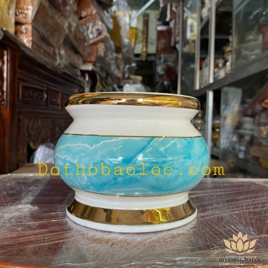 Bát Nhang Sứ Họa Tiết Đá Hoa Cương cao 8cm ngang 10cm - Màu Xanh 