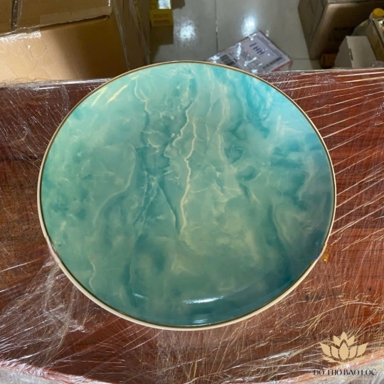 Đĩa Sứ Thờ Họa Tiết Đá Hoa Cương cao 7.5cm ngang 17.5cm – Màu Xanh