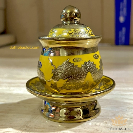 Hủ đựng muối gạo họa tiết rồng vàng 3D cao 9.5cm