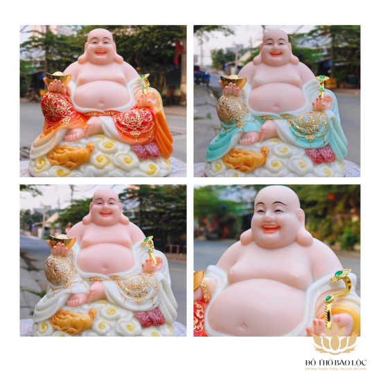 Tượng Phật Di lặc cầm gậy như ý bằng đá nhập khẩu cao cấp