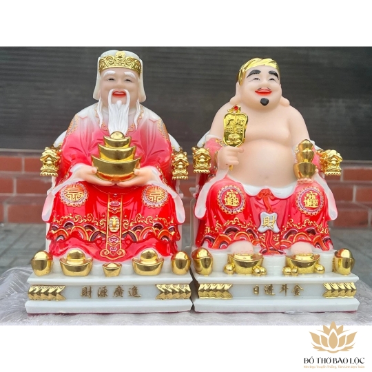 [8inch] Tượng Thần Tài Thổ Địa Áo Gấm Đá Nhập Khẩu Cao cấp 8inch - Màu đỏ