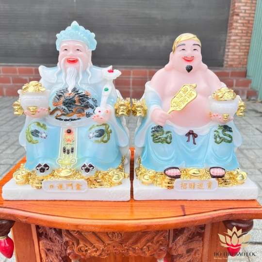 [10inch] Tượng Thần Tài Thổ Địa Đá Nhập Khẩu Cao Cấp Cao 26cm – Xanh gấm (Mẫu Phú Quý)