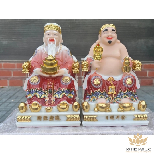 [10inch] Tượng Thần Tài Thổ Địa Áo Gấm Đá Nhập Khẩu Cao cấp 10inch - đỏ sẫm