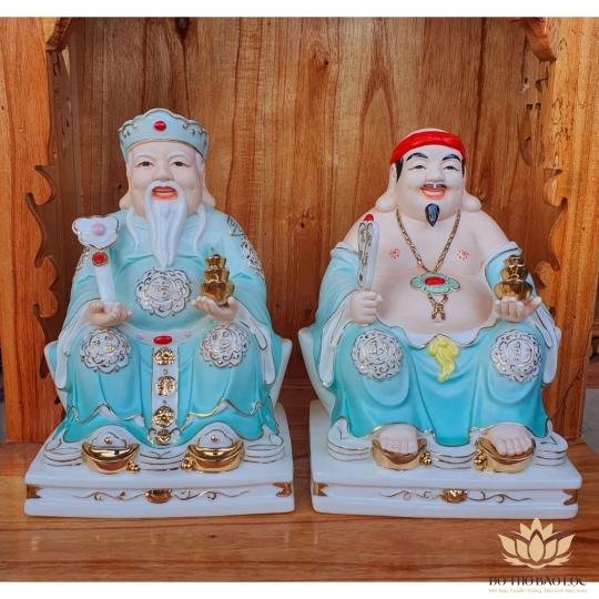 [8inch] Tượng Thần Tài Thổ Địa sứ đức hóa cao cấp nhập khẩu Đài Loan cao 23.5cm –Xanh