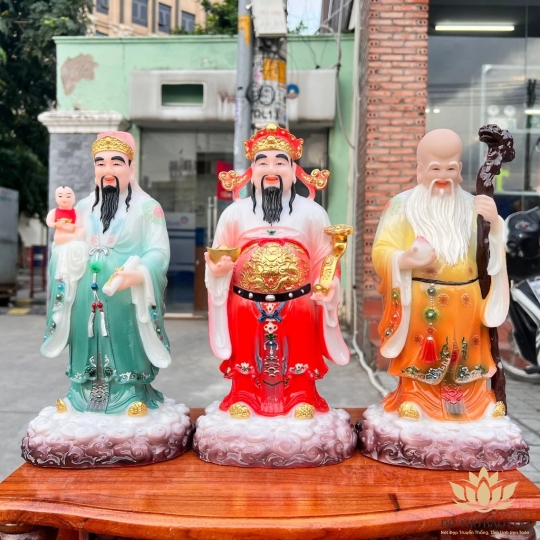 Tượng Phúc Lộc Thọ Áo Gấm Bằng Đá Nhập Khẩu Cao 30cm ( Bộ Tam Đa)