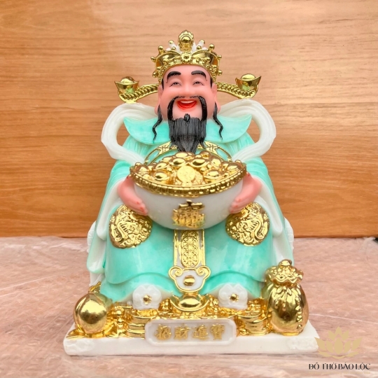 [ 12inch ] Tượng Thần Tiền Chiêu Tài Lộc mẫu Phú Quý hàng nhập khẩu Đài Loan cao 30 cm màu xanh ngọc