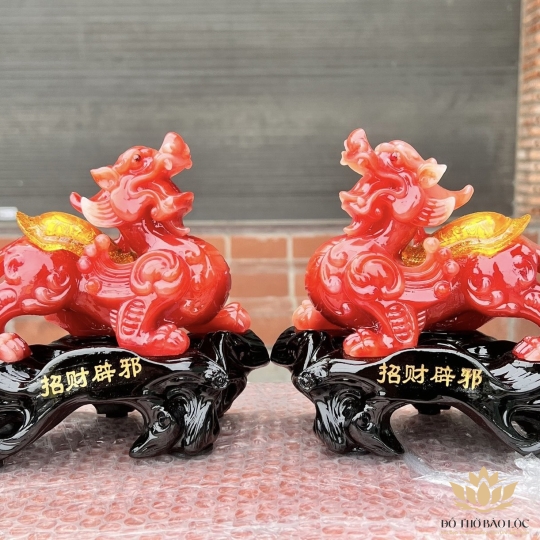 [7inch] Cặp Tỳ Hưu Phong Thủy Chiêu Tài Hút Lộc - Màu đỏ- Cao 18cm 