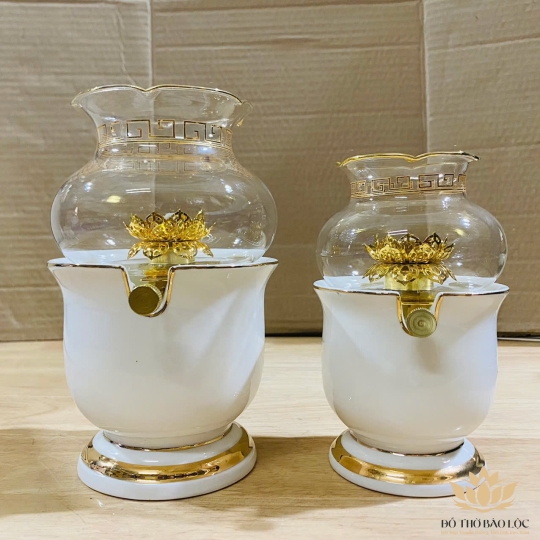 Đèn dầu sứ trắng men đá hoa cương cao cấp nhập khẩu cao 16cm 