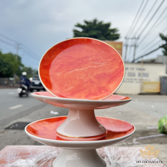 Đĩa sứ thờ sứ Đá Hoa Cương Ngang 20cm Cao 8cm - Màu Đỏ