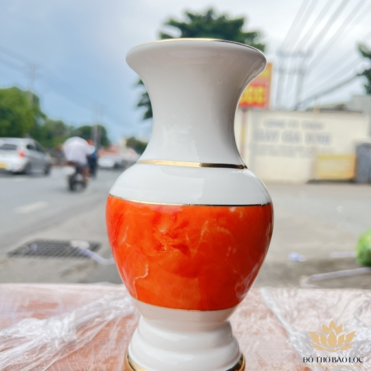 Bình hoa thờ cúng sứ họa tiết đá hoa cương Cao 30cm Ngang 13cm - Đá hoa cương màu Đỏ