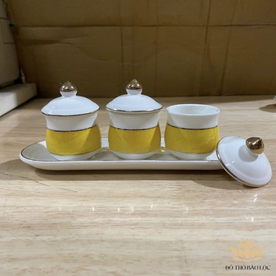 Chum nước, áng nước sứ họa tiết đá hoa cương có nắp loại 3 ly - Vàng