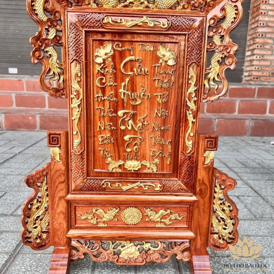 [45x65] Bài Vị Cửu Huyền Thất Tổ Gỗ Hương Đá Ngang 45cm x Cao 65cm - Gỗ dát vàng
