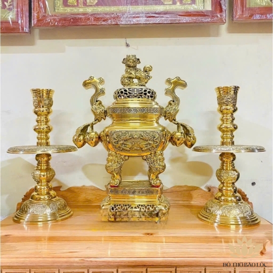 Bộ Tam Sự Đỉnh Đồng quả đào thương hiệu Vĩnh Tiến sản xuất Việt Nam Cao 50cm