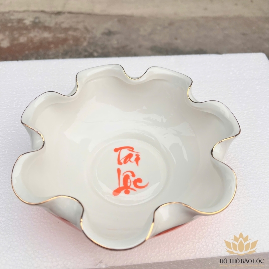 Bát Sen Thả Hoa, Bát “Minh đường tụ thủy” Vân Đá Hoa Cương Chữ Tài Lộc - Màu Đỏ Ngang 20cm