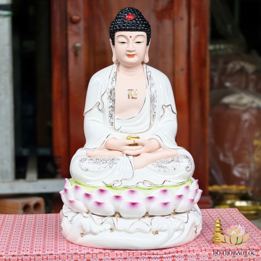 Tượng Phật A Di Đà bằng sứ đức hóa ngồi trên đài sen cao cấp cao 36cm
