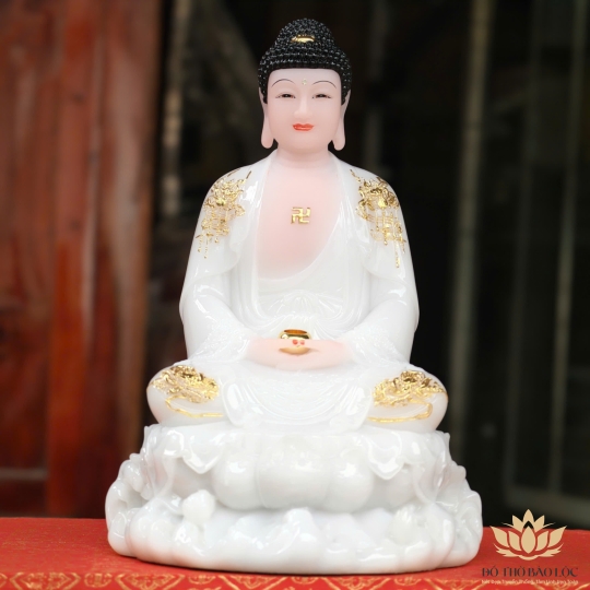 Tượng Phật A Di Đà bằng đá ngồi trên đài sen cao 30cm