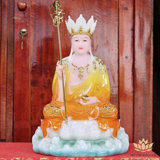 Tượng Địa Tạng Vương Bồ Tát ngồi trên đài sen bằng đá cao cấp cao 30cm