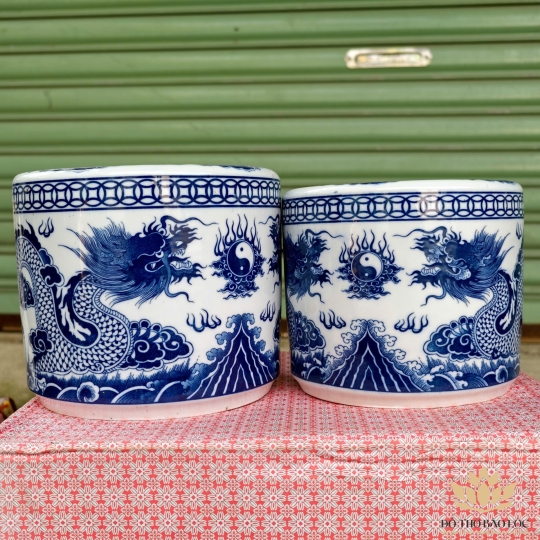 Bát nhang lư hương thờ cúng đôi rồng phun ngọc sứ Bát tràng ĐK 20cm và ĐK 22cm
