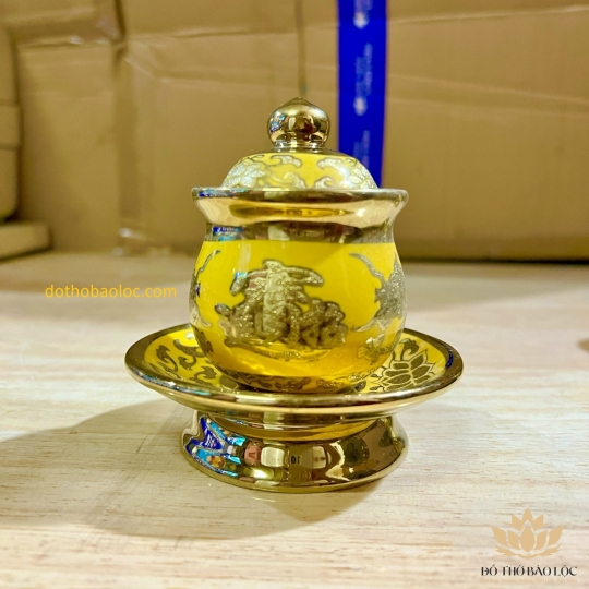 Hủ đựng muối gạo họa tiết rồng vàng 3D cao 9.5cm