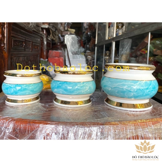 Bát Nhang Sứ Họa Tiết Đá Hoa Cương cao 8cm ngang 10cm - Màu Xanh 